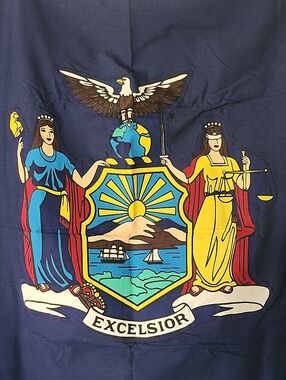 Vintage New York State Flag Cotton Textile By Storm King Central Coat of Arms